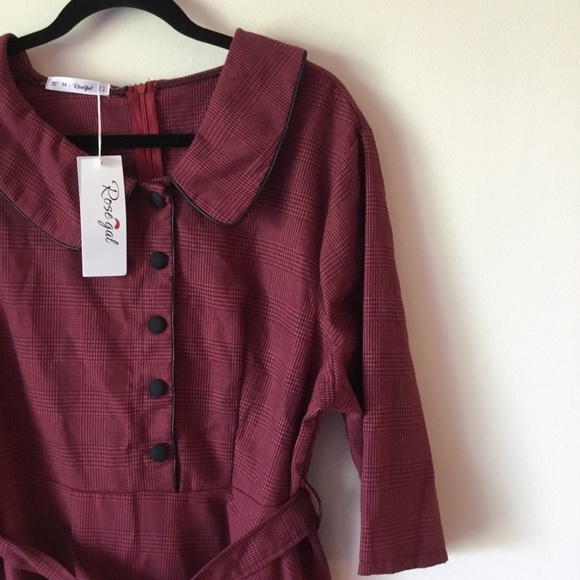 NWT Rosegal Red Houndstooth Midi Dress Plus Size - Picture 3 of 8